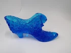Fenton Blue Slipper Cat and Daisy and Button Blue Art Glass Shoe Vintage