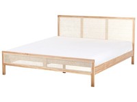 Bett Kiefernholz Hell Braun Mit Wiener Geflecht Kopfteil 180 X 200 Cm Salernas