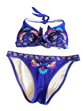 Victoria Secret Floral Paisley Purple Padded Halter Bikini Set Size L