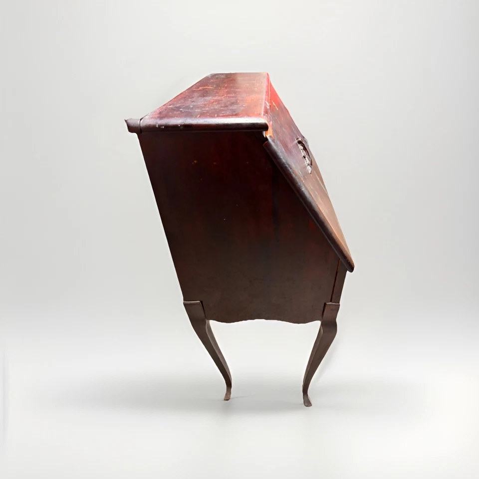 Escritorio antiguo vintage de secretaria Queen Anne estilo caoba, madera dura, mcm Foto 2 de 4