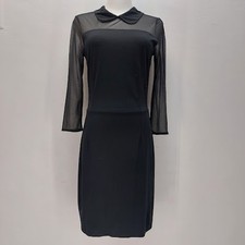 Mango Casual Dress Women's XS Black Sheer Mesh Peter Pan Collar Bodycon Gothic