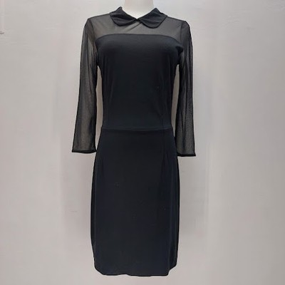 Mango Casual Dress Women's XS Black Sheer Mesh Peter Pan Collar Bodycon Gothic
