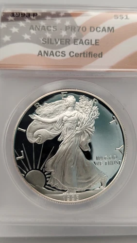 1993-P United States, American Silver Eagle, ANACS PR70 DCAM