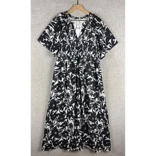 Baltic Born Dress Womens 2XL Black White Floral Smocked Midi Party Cotton NEW