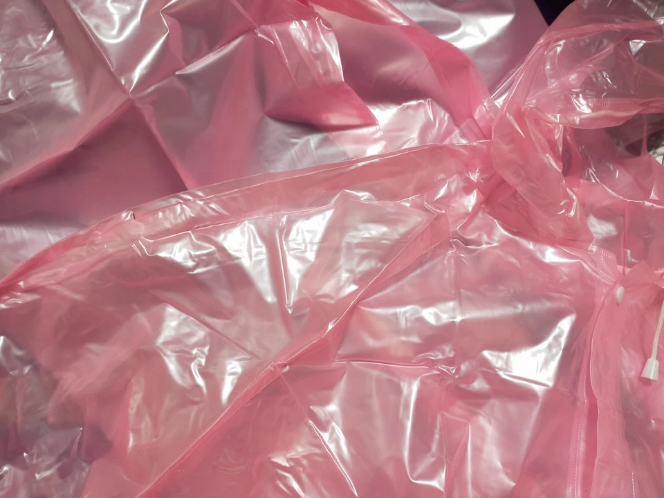 Gloss pink pvc plastic jacket and pants rainwear rainsuit set - Image 4 of 4