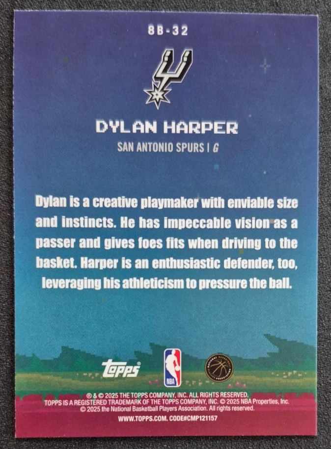 2025-26 Topps Basketball 8-Bit Ballers Rookie Dylan Harper #8B-32 - Image 2 of 2