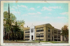 Vintage Postcard 1924 St. Paul's Parochial School & Church, Norwalk, Ohio (OH)