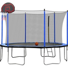 15FT Trampoline w/ Basketball Hoop, Inflator  Ladder - Inner Safety, Blue