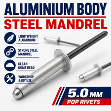 5.0mm Pop Rivets Aluminium Steel Mandrel Dome Head Blind Rivets Pack 5-200