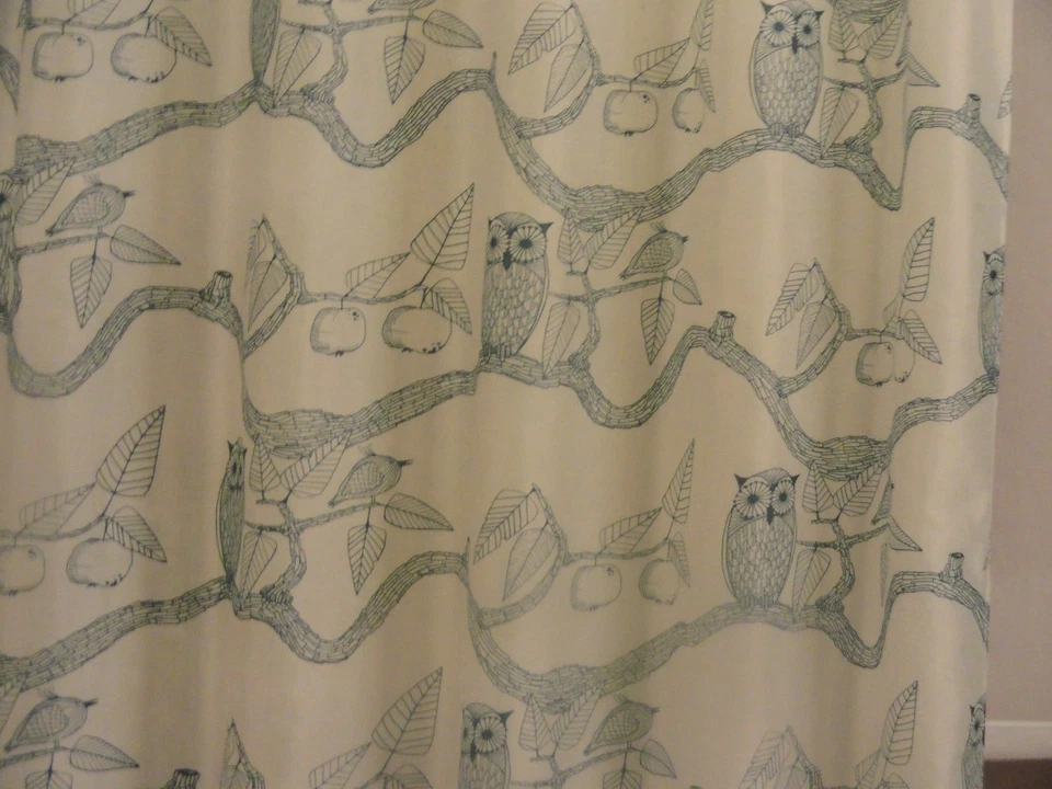 nuevo~Tela azul verde azulado crema~CORTINA DE DUCHA BÚHO impresión búhos en rama aves fruta Foto 2 de 4