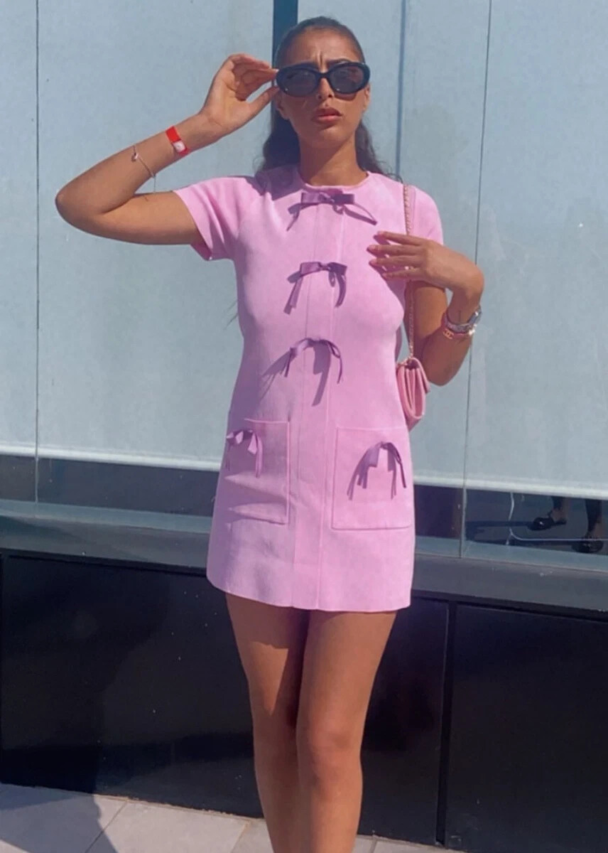 NWT ZARA Knit Mini Dress With Bows Pink/purple 2142/210 Size M | eBay