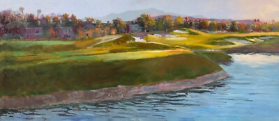 Original Oil Painting Las Vegas Spanish Trails #4 Lakes Course Golf Country Club