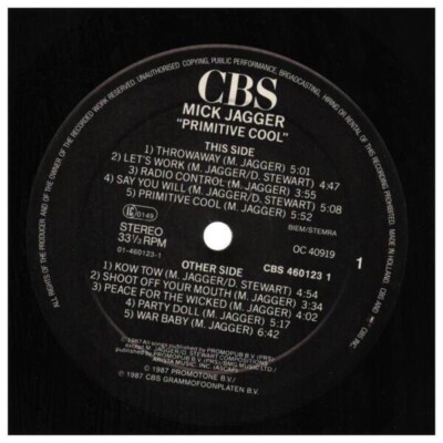 Mick Jagger Primitive Cool NEAR MINT CBS Vinyl LP
