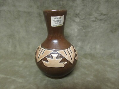 #ad Circa 1960#x27;s Sioux Indian Art Pottery Swift Eagle Brown Tan Smaller Gourd Vase $6.08