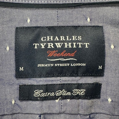 Charles Tyrwhitt Weekend Mens Button Up Shirt Medium Blue Dots Extra Slim Fit - Picture 4 of 7