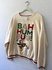 Disney Sweatshirt Womens Large Beige Donald Duck Bah Humbug Embroidered Pullover