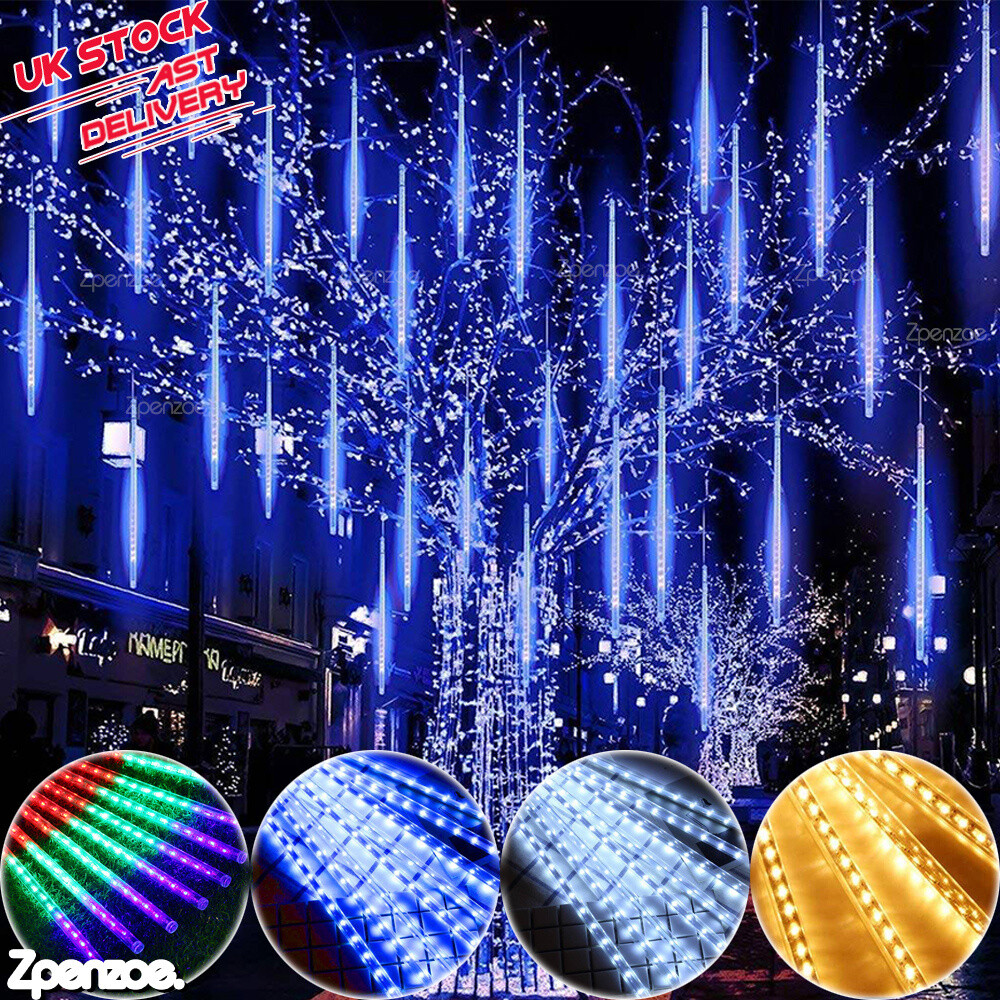 LED Meteor Shower Fairy Lights UK Plug Rain Fall Icicle Christmas Tree