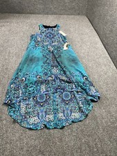 Karen Kane Women's Sheer Print Hi-Lo Hem Dress Blue Good Condition Small Size