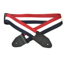 Cotton Stripe Leather Head Guitar Strap 2" Wide Blue white Red