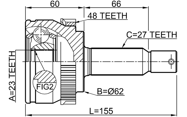 Outer CV Joint 23X62X27 FEBEST 1210-TUC20A48 OEM 49508-2EC00 Outer CV Joint 23X62X27 FEBEST 1210-TUC20A48 OEM 49508-2EC00