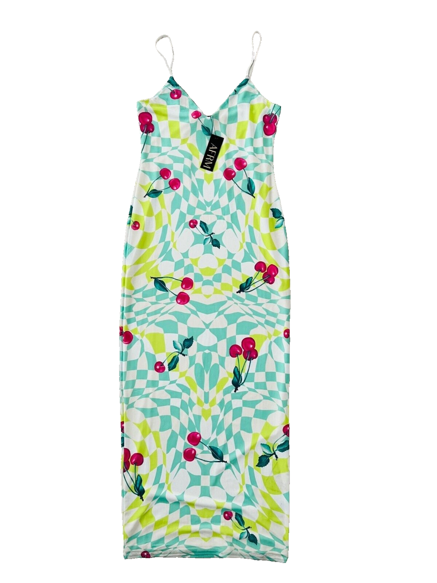 AFRM Amina Mesh Slip Midi Dress Cherry Mint ( S ) | eBay
