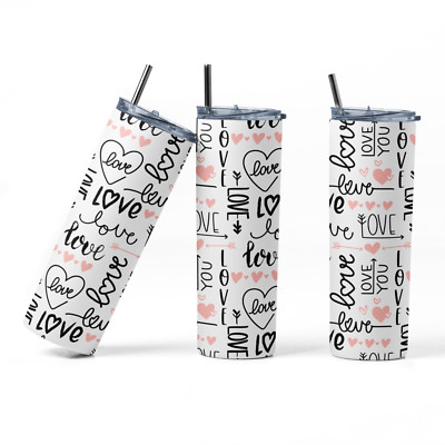 Cute 20oz Stainless Steel Insulated Skinny Tumbler, With Love You Sayings, Cup
