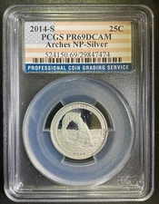 PCGS PR69DCAM 2014-S Arches Quarter NP 25c SILVER Blast White S7
