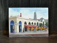 Original Oil Painting - Market Cafe City Street Scene - Spain - Cabrera