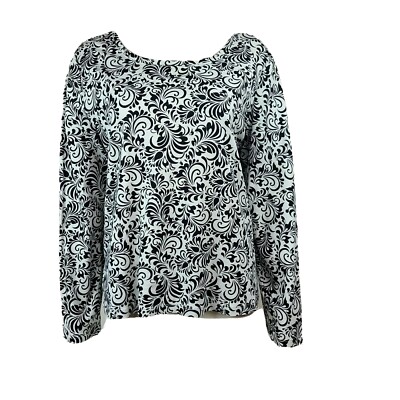 White Stag Top Womens Size XXL (20) Black White Patterned Long Sleeve Scroll
