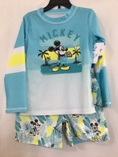 New Disney Boys Mickey Mouse Rash Guard Shirt and Short Set UPF 50 Toddler