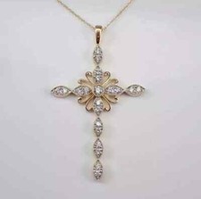1 Ct Round Cut White Moissanite Women's Cross Pendant 14K Yellow Gold Plated