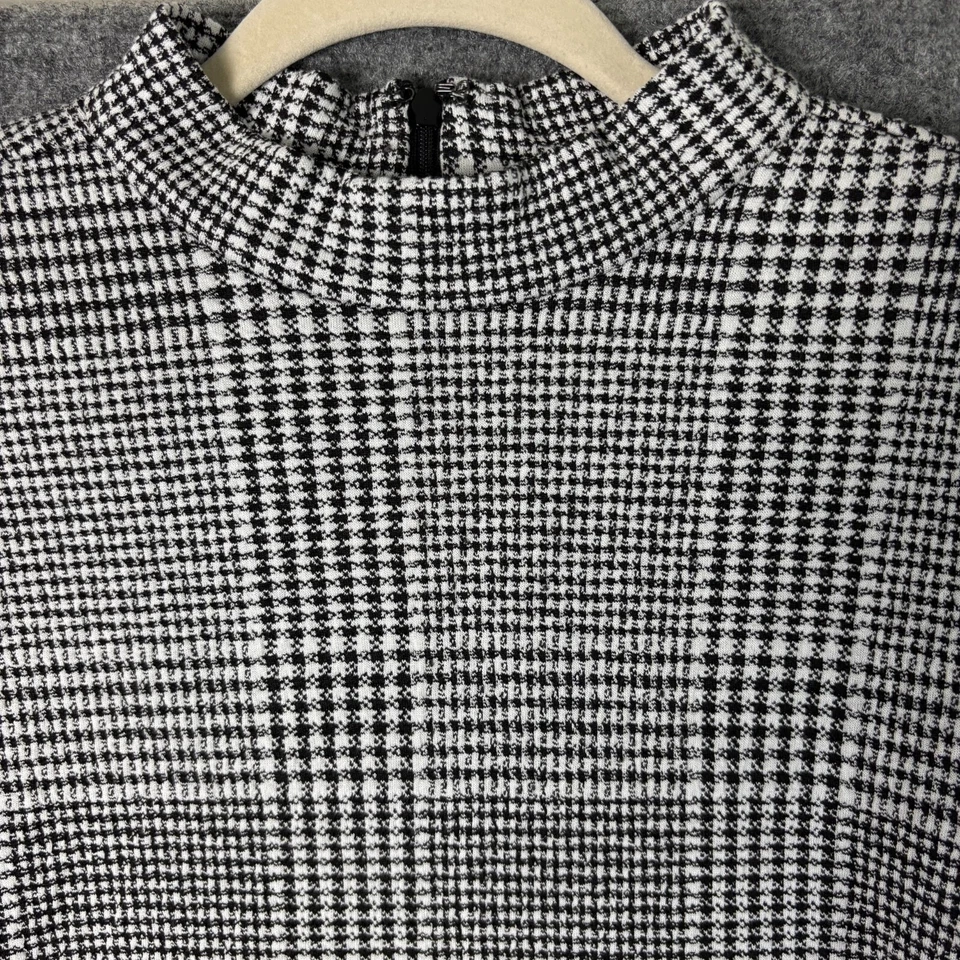 Sharagano 连衣裙女式 Petite 10P 黑色白色千鸟格格子修身喇叭针织 — 第 2/4 张图片