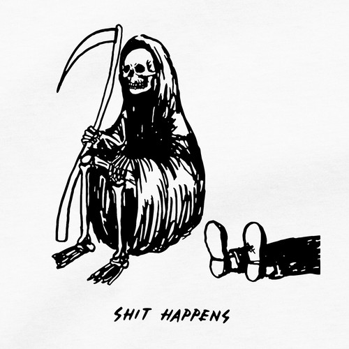 Grim Reaper T Shirt Sh!t Happens Death Life Sucks You Die Funny Humorous Tee - Picture 2 of 16