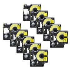 10PK Black on Yellow 18431 3/8" IND Vinyl Label Tape for Dymo Rhino 5200 4200