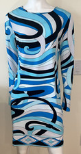 Michael Kors Long Sleeve Dress Geometric Shades of Blue Stretch Small