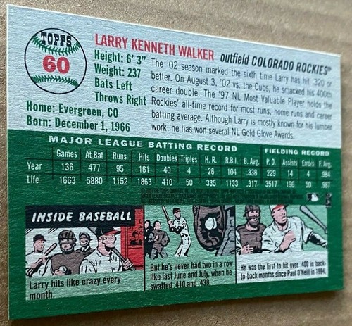 LARRY WALKER HOF 2003 TOPPS HERITAGE Card #60 NM-MT Condition - Picture 2 of 2