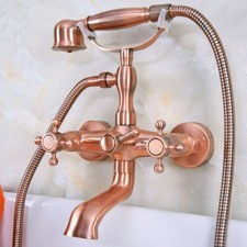 Antique Red Copper Brass Clawfoot Bath Tub Faucet Shower Mixer Tap Set sna339