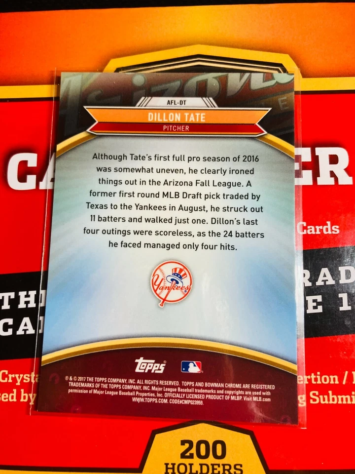 Dillon Tate Arizona Fall League All-Stars RC 2017 Bowman Chrome #AFL-DT 7A4 - Image 2 of 2