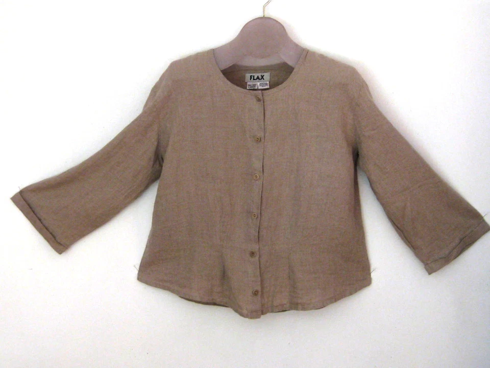 FLAX  S M 2005 Linen POETIC SHirt JACKET fits PETITE rose, BLACK green     - Image 3 of 4