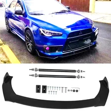 Carbon Fiber Front Bumper Lip Splitter Spoiler+Strut Rods For Mitsubishi Lancer