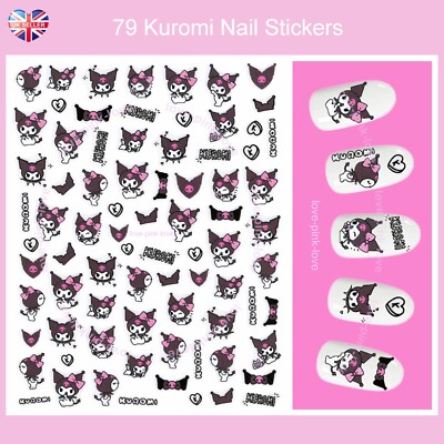  KUROMI SANRIO 79 3D Nail Art Sticker Aufkleber Transfers Kawaii UK 