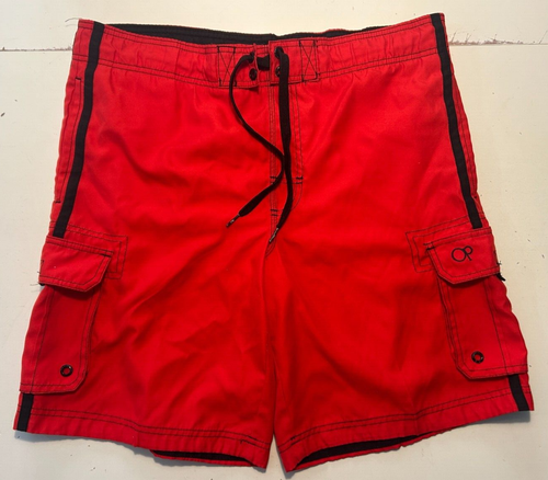 OP Ocean Pacific Men's Size Medium 32-34 Red Swim Board Shorts Cargo Pockets