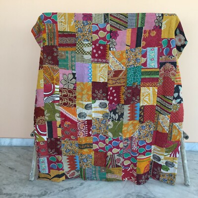 Wende Vintage Patchwork Kantha Quilt Multicolor Twin Decke Bett Läufer
