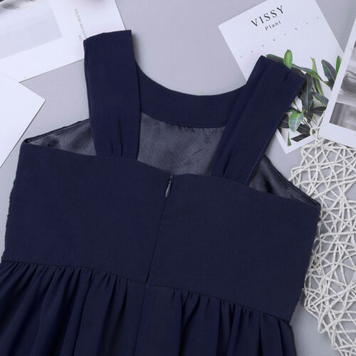 Girls Halter Neck Chiffon Dresses High-Waisted Rhinestone Prom Party Gowns - Picture 17 of 111