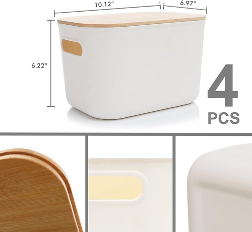 Durable Storage Bins - 4 PCS with Bamboo Lids - Labels & Marker - Handles - Picture 8 of 9
