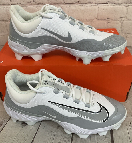 Nike FD6255 104 Alpha Huarache Elite 4 Low MCS Football Cleats White Grey US 8.5