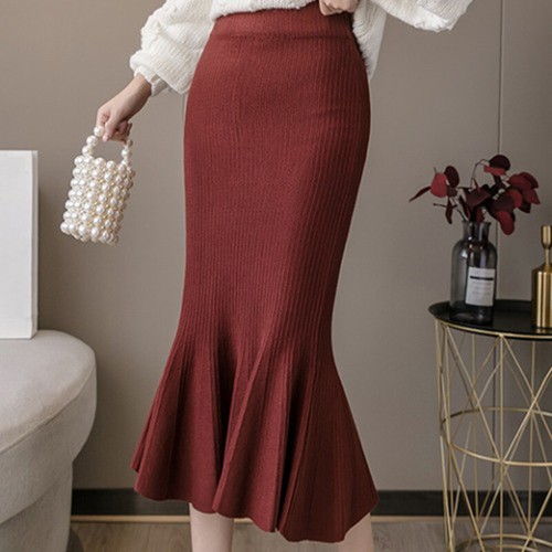 Damen formeller Strickrock Midi Meerjungfrau Fischschwanz hohe elastische Taille schmal Bodycon - Bild 7 von 10