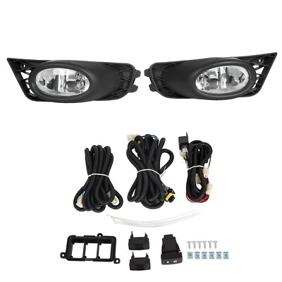 Complete Fog Light Kit For 2009-2011 Honda Civic Sedan - Pair With Wiring Harness & Switch, Halogen, DOT