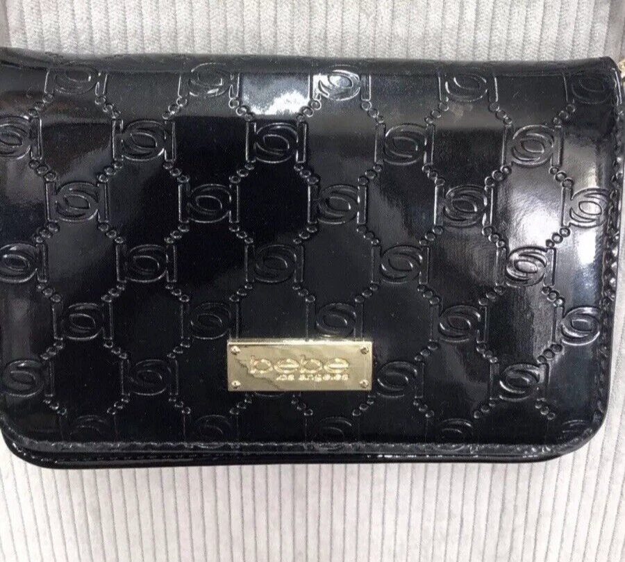 Bolso sin asas bandolera Bebe correa de cadena charol negro Foto 2 de 4