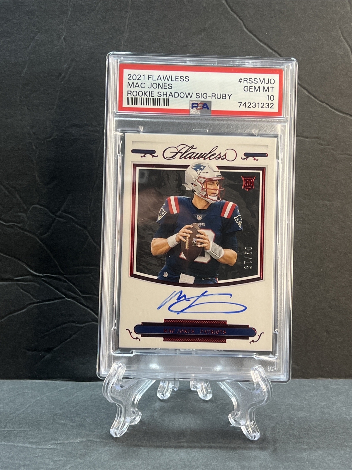 Mac Jones Panini Flawless Rookie Shadow Signatures #RSSMJO Ruby